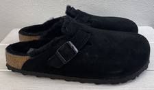 Birkenstock Boston Shearling Unisex Size M7 W9 Suede Black Casual Slip On Clogs