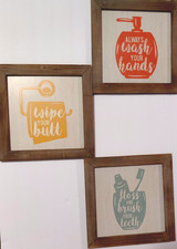 Rustic Farmhouse Bathroom Wall Decor Signs Set Funny Wash Hands Wipe Floss Wood