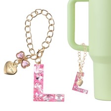 Letter Charm for Stanley Tumbler Cup, Bow Heart Initial l Letter Charm, Pink