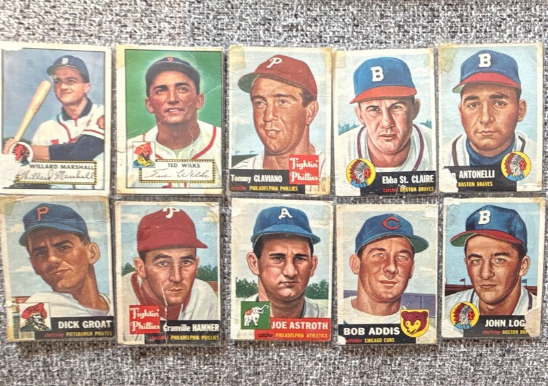 Vintage Topps 1952/1953 Baseball Card Lot (10) - Heavy wear / Some damaged