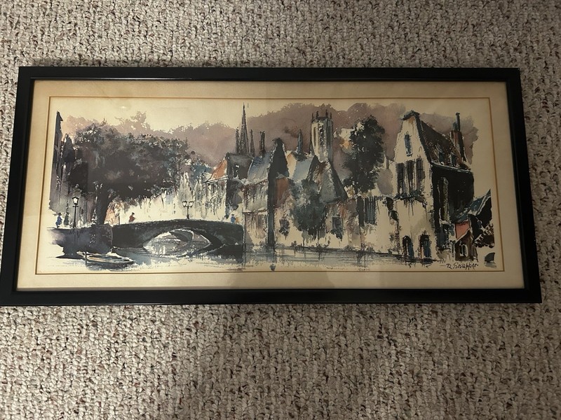 Vintage Reinier Snapper Watercolor. Framed. Bruges. R. Snapper (1907-1988)  MCM 