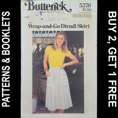 Vintage Butterick Wrap-and-Go Dirndl Skirt Pattern #5376 Size Large CUT