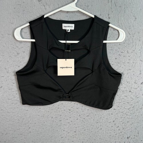 Superdown Womens Small Black Cropped Tank Top With Cutouts & Hook Detail NEW!