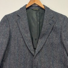 Harris Tweed Sport Coat Mens 46R Wool Blazer Jacket USA Herringbone Gray Unlined