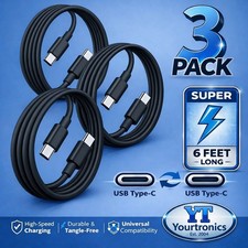 3 Pack 6FT USB-C to USB-C Cable Fast Charge Type C Charging Cord Rapid Charger