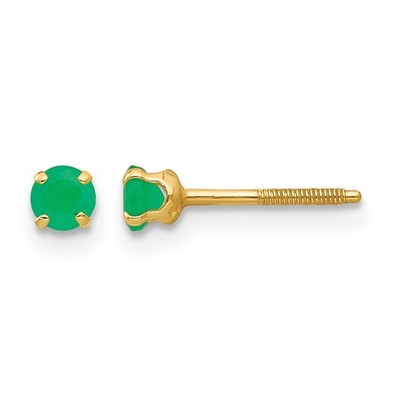 14 Karat Gelbgold 3 mm Smaragd Ohrstecker für Damen 0,15 Gramm