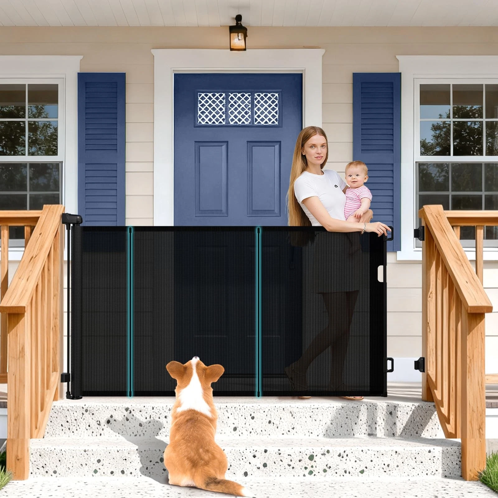 71'' Retractable Baby Gates Extra Wide for Stairs, 42" Tall Black Mesh Dog Ch...