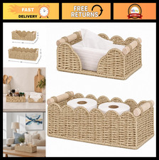 2 Pack Scalloped Toilet Paper Storage Baskets with Wooden Handles - Stylish  Du