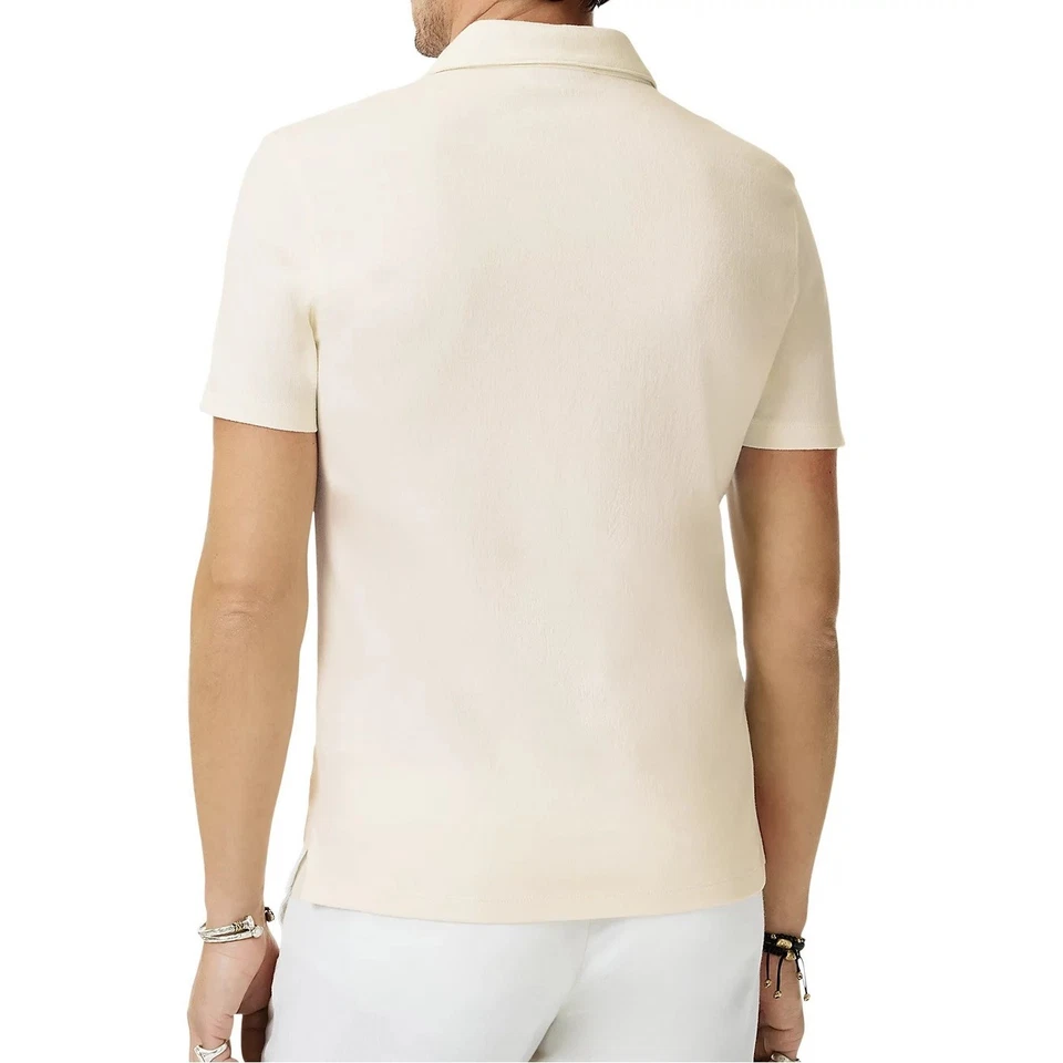 John Varvatos Men's Hauge Peace Sign Jacquard SS Polo Open Collar Shirt Natural - Image 3 of 4