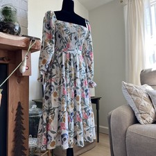 Floral Smocked Midi Dress Puff Sleeve Cottagecore Spring Size S Simplee