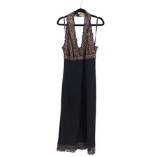 VTG 90s Nicole Miller Collection Womens Sz S Halter Dress Lace Trim Black Nude