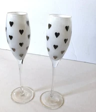 Set of 2, Valentine's White Heart Champagne Glasses 10" Tall with 2" rim