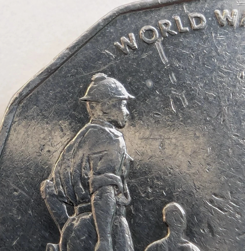 2005 50 CENT COIN - RARE HELMET CUD ERROR - WORLD WAR II REMEMBRANCE ...