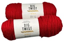 2 Big Twist Value Yarn Deep Red Dye Lot 92 Acrylic 6oz 380yds