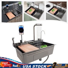 Digital Display Stainless Steel Kitchen Sink Single Slot with Faucet Cup Washer