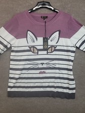 DG2 by Diane Gilman Women's, Colorblock Striped Kitty Sweater, Rosetone/Gray, Xl