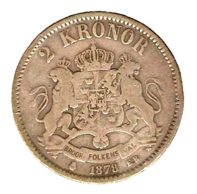  1878 SWEDEN SILVER COIN 2 KRONOR - Oscar II - BETTER DATE