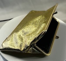 Vintage Dandy Gold Metallic Clutch Wallet Coin Purse Kiss Lock Frame Retro Glam