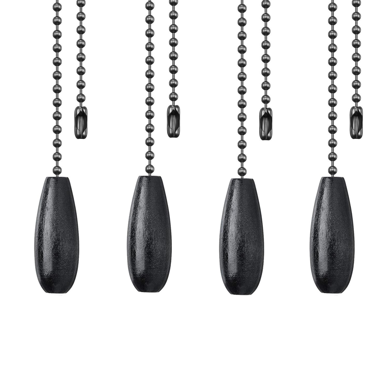 4Pack Black Wooden Ceiling Fan Pull Chain Extender, 12in Decorative Fan Strin...