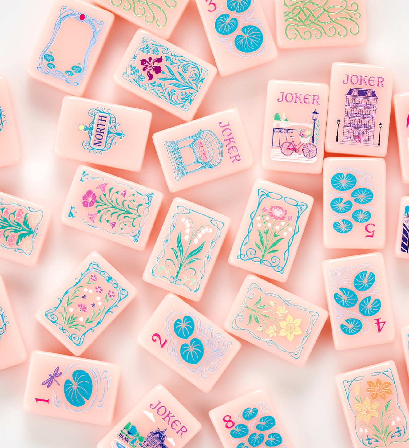 NEW! Pink Paris Mahjong Tiles - 160 American Engraved Tiles - Beautiful!