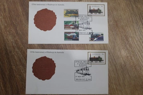 1979 125th ANNIV OF RAILWAYS IN AUSTRALIA FDC COVER SET   - PMK ELECTRIC RAILWAY