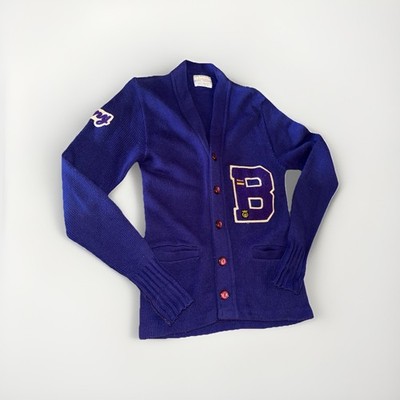 Vintage Bristol Cardigan Purple 1970s Letterman Patch Varsity Sweater Small