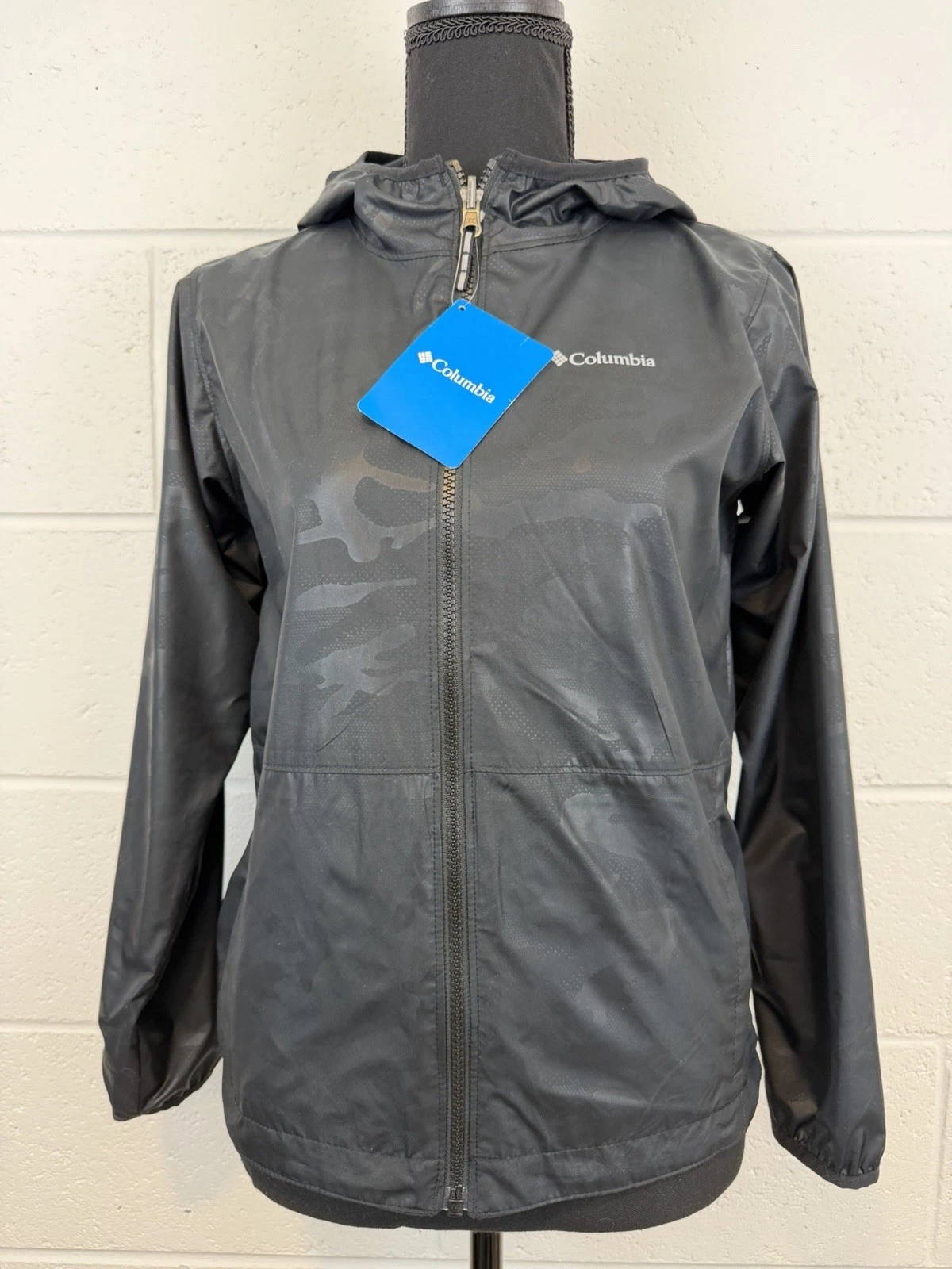 Columbia Boys/Girls Reversible Windbreaker Jacket Black Camouflage M (10/12)