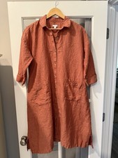 J Jill Pure Jill Linen Dress Medium Button Front Rust Orange Lagenlook