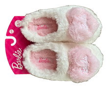"Barbie" Mattel -Slip-On, Memory Foam Slippers-White-Pink Color- Kids size: 13/1