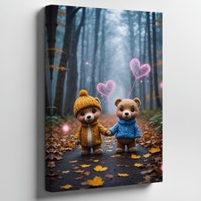In A Whimsical Forest Setting, Two Adorable Teddy Bear Characters Stand Wall Art
