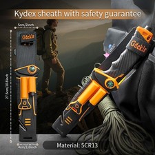 Outdoor Survival Knife - Black Blade, Rubber Handle & Sheath with Compass