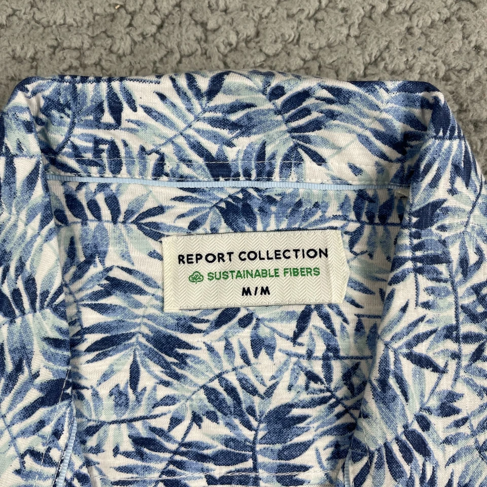 Report Collection Shirt Men Medium Blue Camp Hawaiian Tropical Sustainable NEW - Image 2 of 4