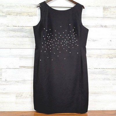 Karl Lagerfeld Paris Black Sleeveless Sheath Dress Pearls Cocktail Party 14