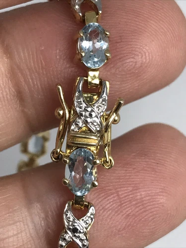 Ross simons sterling silver gold tone blue topaz 10 grams 7.25” - Picture 6 of 8