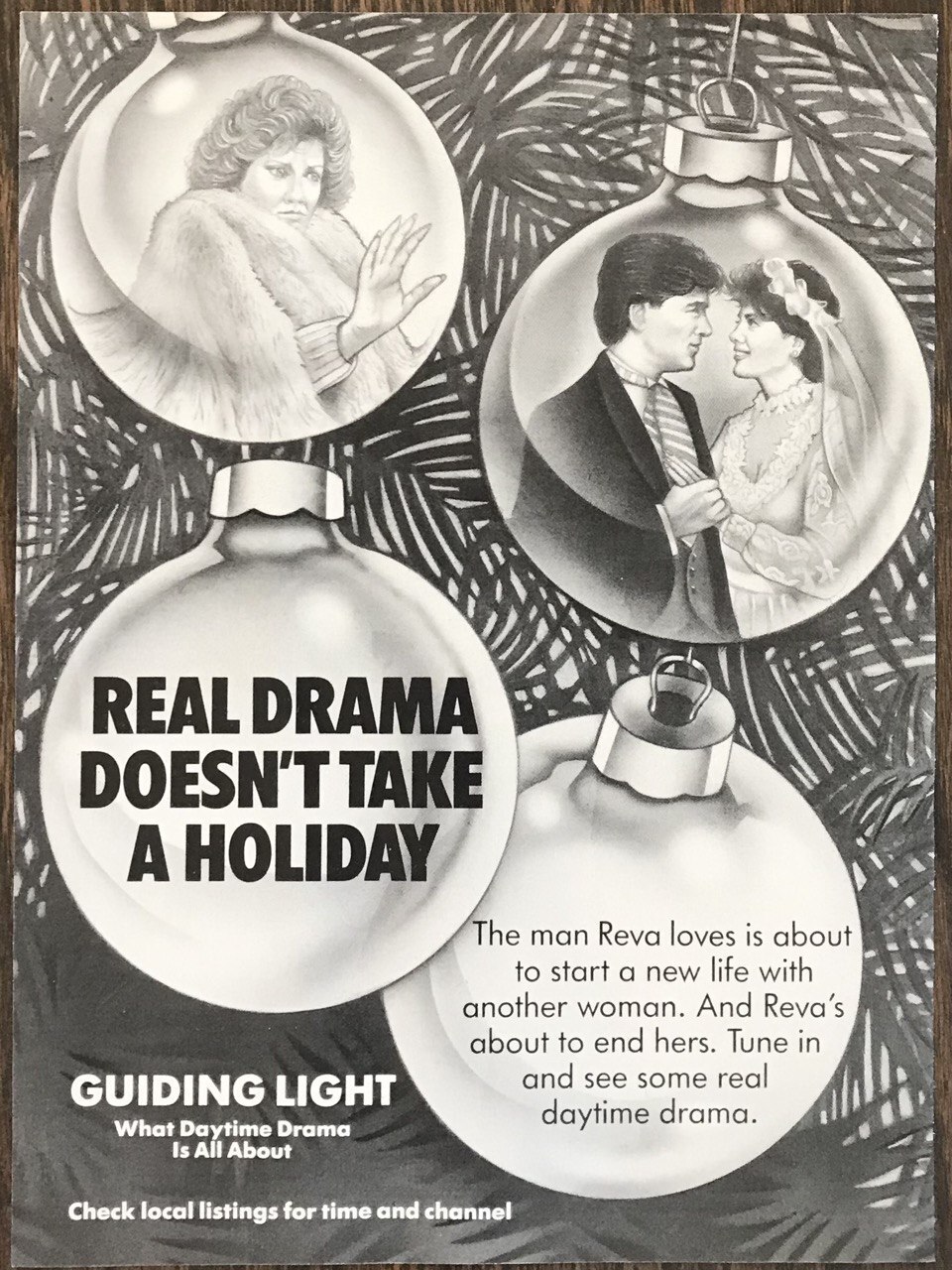 1985 Guiding Light TV Soap Christmas PRINT AD Real Drama Doesnt Take a