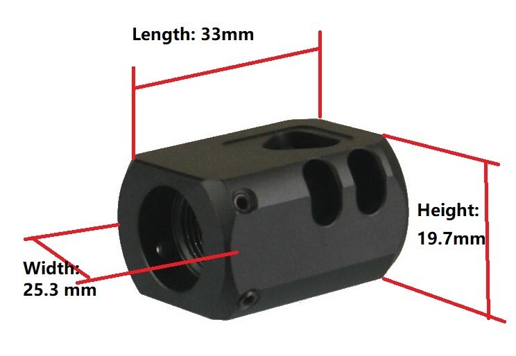 9 mm Muzzle Brake 1/2x28 TPI Compensator For Glock, Aluminum 6082