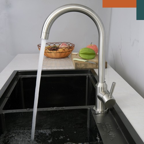 Modern Brushed Stainless Steel Kitchen Mixer Taps 360 Swivel Spout Single Lever - Picture 7 of 11