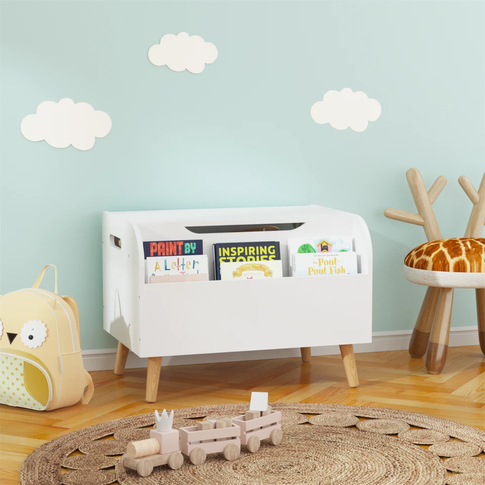 Caja de Juguetes Juguete Cofre Banco Tapa Abatible Niños Juguete Almacenamiento Organizador con Estantería Foto 3 de 4