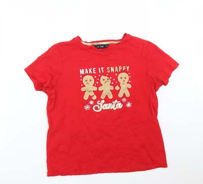 F&F Damen rotes Baumwollmischung T-Shirt Größe 10   MAKE IT SNAPPY SANTA