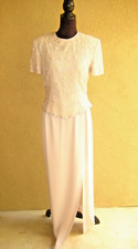 Adrienna Papell 2 pc silk & poly bead/sequin floral beige/nude evening gown 6