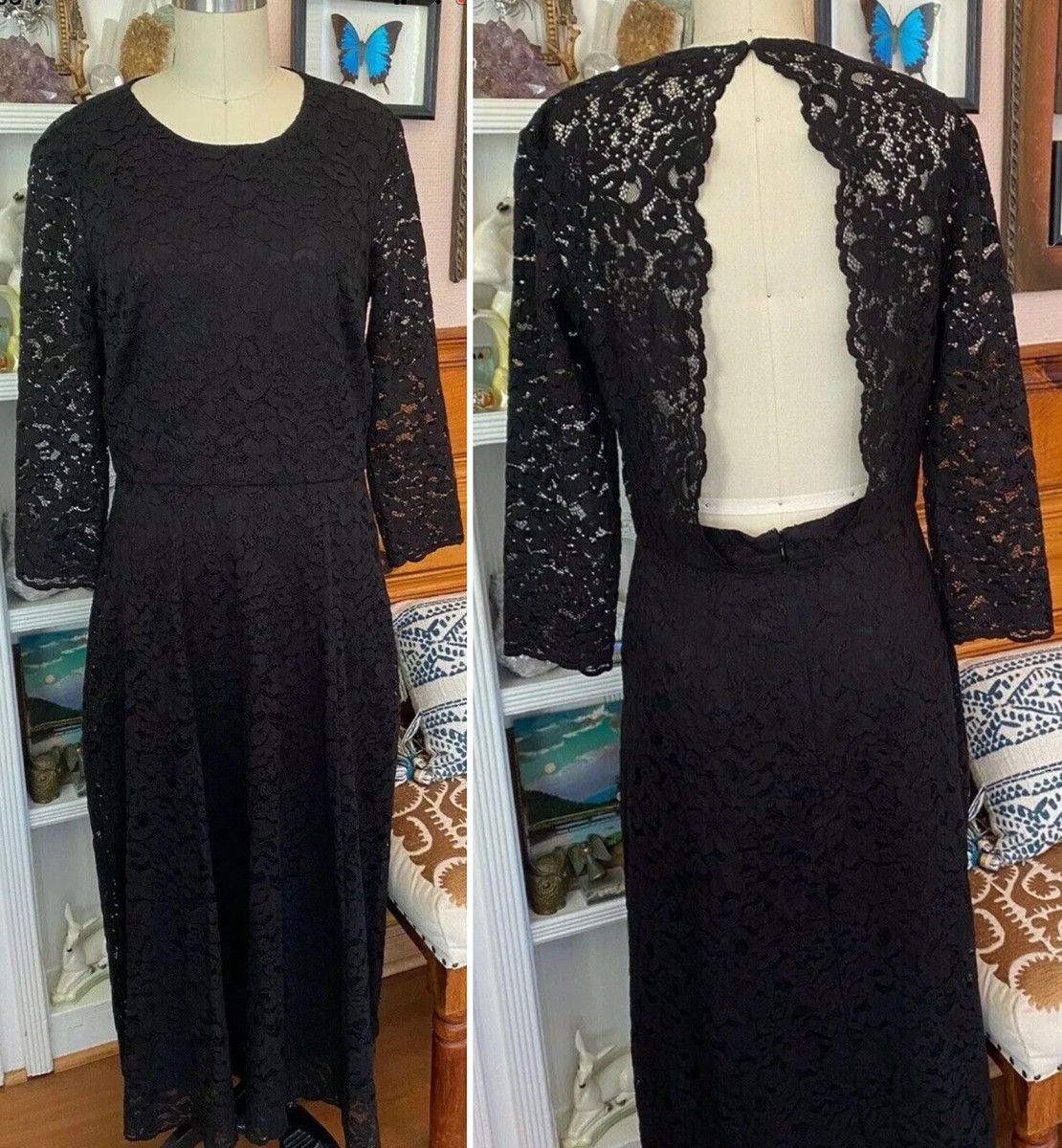 & Other Stories Paris Atelier Lace Dress Sz 10 Open back black