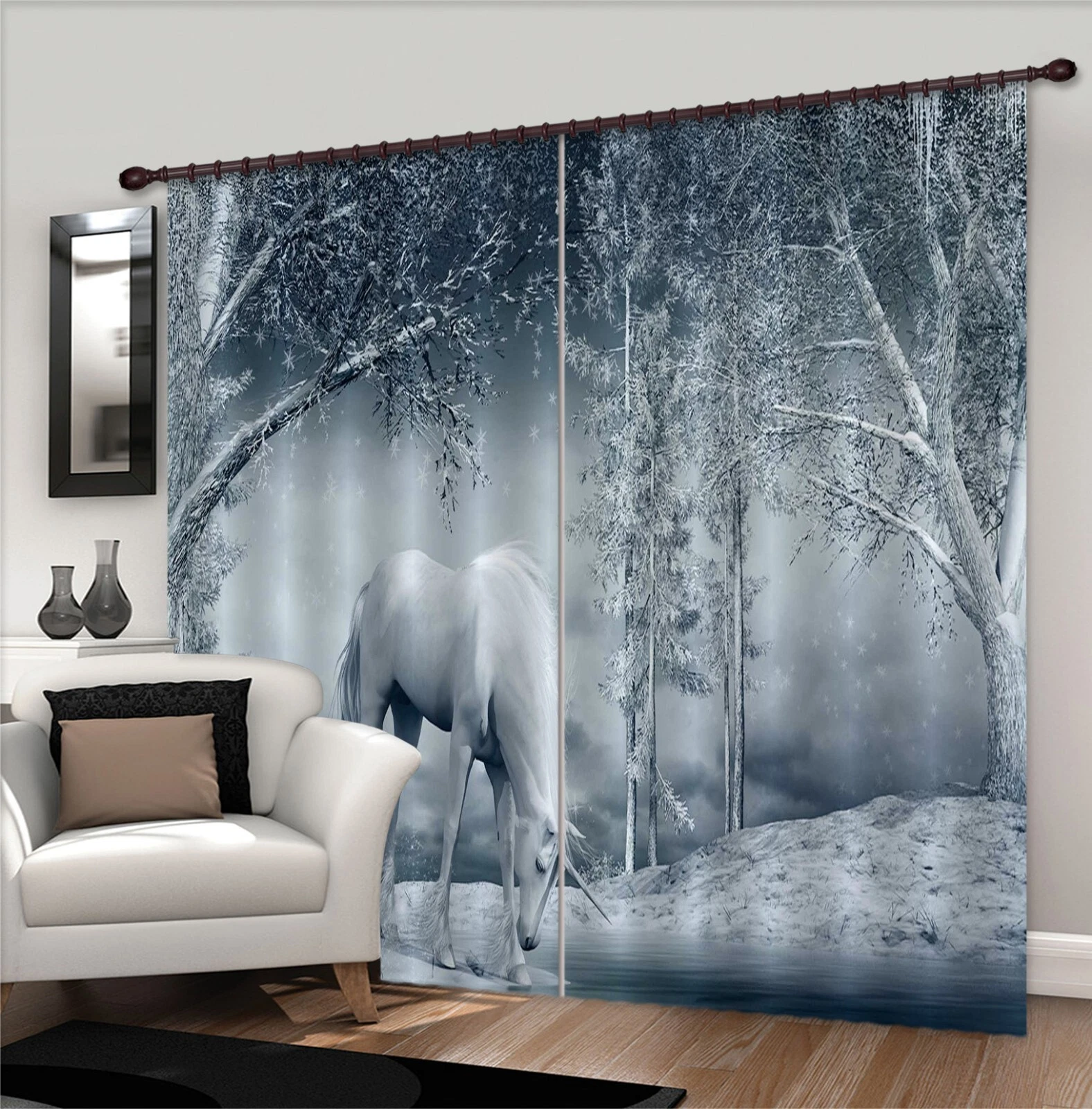 3D White Tree Unicorn ZHUB352 Photo Curtain Window Blockout Fabric Amy 2023