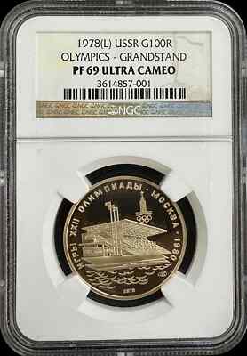 1978(L) Russia USSR 100 Rouble Olympics Grandstand Gold Coin NGC