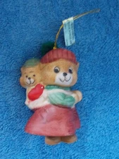 Vintage Jasco Bisque Porcelain Caring Critter Chimers Bear Christmas Ornament 
