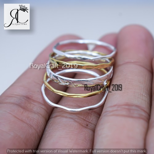5-teiliges Set dünner gehämmerter Stapel minimalistischer Gold gefüllt & GS Silber Micro Ring - Bild 5 von 9