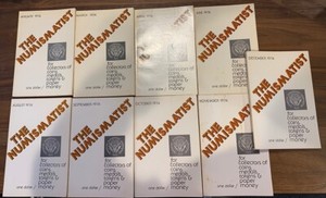 Vintage 1974 lot of The Numismatist : 9 issues : Jan, March, April, Jun, Aug-Dec