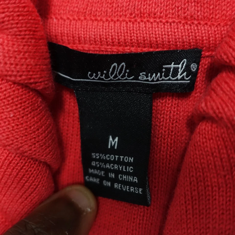 Will Smith Cardigan Sweater Women Size Med Red Coral Button Up 3/4 Sleeve - Image 3 of 4