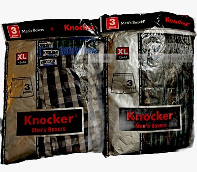 2 Packages Of 3 Pairs Knocker Boxers Underwear Plaid Shorts Briefs Men Sz 42-44