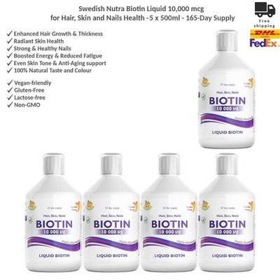Swedish Nutra Biotin Liquid Flüssigkeit für Haar, Haut & Nägel Gesundheit x5
