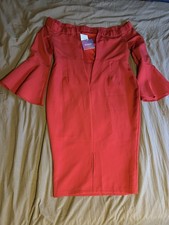 Missguided Red Frill Sleeve Pencil Dress Red Size 12 New With Tags